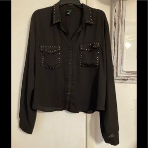 Wild Fable Long Sleeve Collard Black Button Down Accented Sheer Blouse Sz XXL